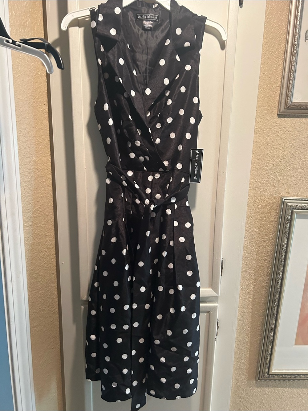 Jessica Howard Black and White Polka Dot Wrap Dress new